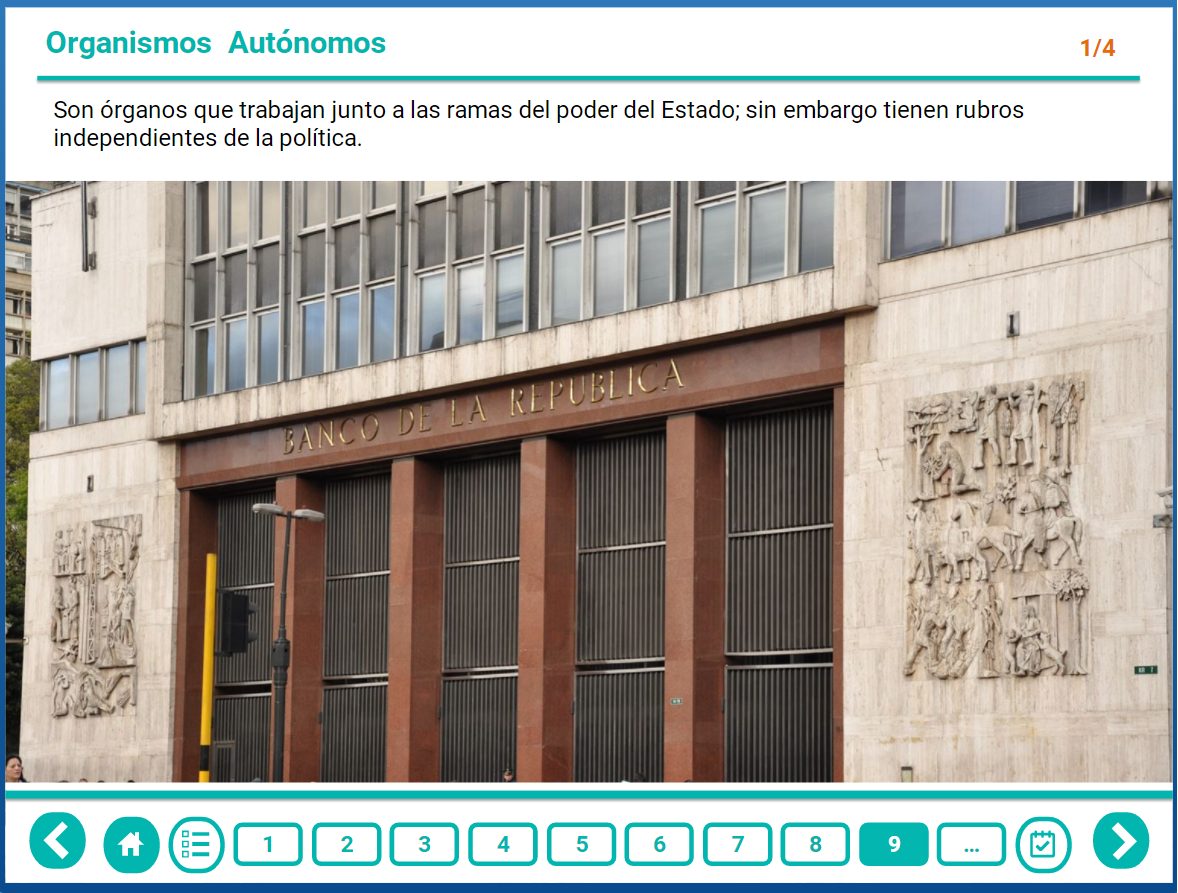 Pantalla de la lección Organismos autónomos con una definición de estos organismos sobre la imagen del Banco de la República